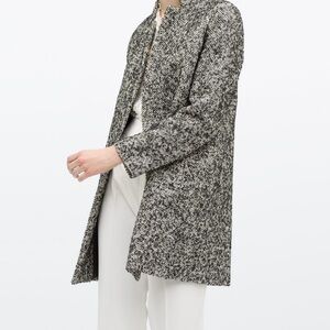 ZARA BLACK BOUCLE COAT GRAY COTTON WOOL JACKET BLAZER SIZE XS